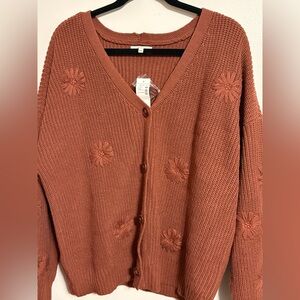 Maurices Terracotta Cardigan with Floral Details